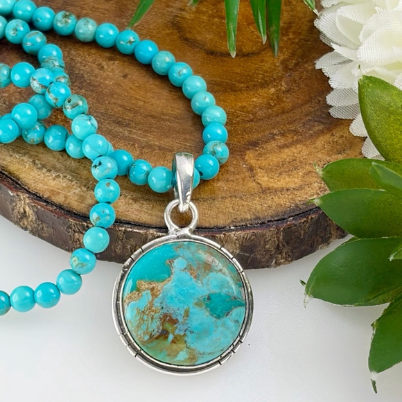 Southwest Jewelry - Mohave Turquoise Pendant Necklace Sterling Silver 925 Boho Southwest